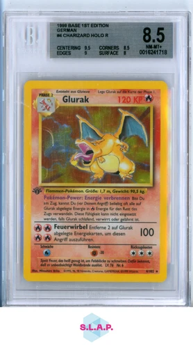CHARIZARD HOLO R 1999 POKEMON BASE 1ST EDITION GERMAN 4 BGS 8.5