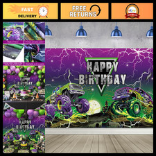 Truck Birthday Backdrop 6x3.6Ft - Green Purple Monster Car Banner for Boys Racin