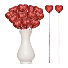 12 Pcs Glitter Heart Shaped Picks Puffy Foam Hearts Stick Red, 3cm x 21cm