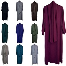 Ladies Plain Abaya with Hijab Attached, Women Long Sleeve Modest Outfit UK 8-18