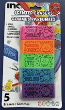 🍓🍊🍏🫐🍇 NOVEL FRUIT-SCENTED ERASERS PKG OF 5 BY INC NIP!