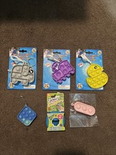 Lot of 6 Pop Keychain Back Clip Push Pop Squishers Sensory Duck Train Elephant