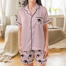 Killer Whale Pajama Set Short Sleeves, Orca Woman's Pink Satin Pajamas