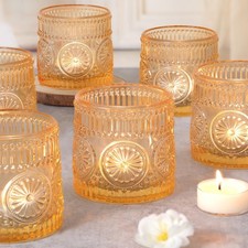 6Pcs Large Votive Candle Holders Gold Glass Tealight Candle Holders for Weddi...
