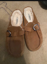 Birkenstock Buckley Brown Suede Lined Clog Slippers Buckle US 9 Narrow