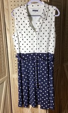 Tommy Hilfiger Navy White Polka Dot Belted Sleeveless A-Line Dress Size 18 Belt