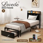 Levede Queen Bed Frame Double Metal Storage Drawers Headboard RGB LED Charging