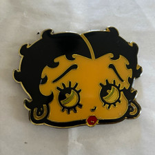 Betty Boop Character Face Enamelled Metal Belt Buckle - Black Beige Red Gold