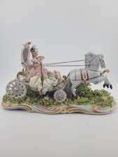 Rare Antique Capodimonte Italian Porcelain Lady Horse Carriage Lace Figurine