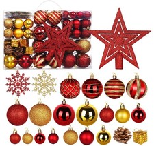 145PCS Christmas Baubles Ornaments Set, Red and Gold Christmas Decorations