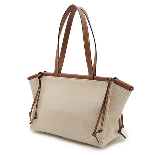Loewe Cushion Tote Small Bag Shoulder Canvas Leather Beige Brown Used - Picture 2 of 8