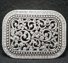 WL01169 NICE VINTAGE 1970s FLORAL ARTWORK UNISEX NATURE GEMS BELT BUCKLE