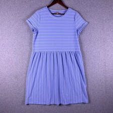 Loft Shirt Dress Women M Blue White Striped Ribbed Knit Short Sleeve Fit & Flare