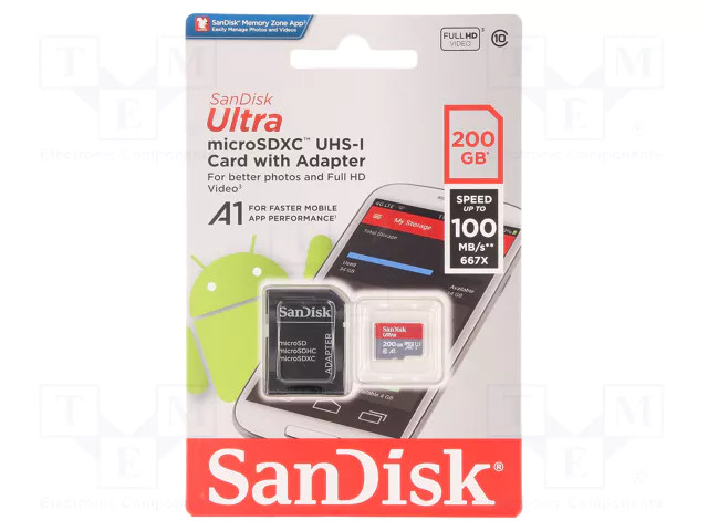 SanDisk-200GB Ultra microSDXC Memory Card Adapter Class 10 A1 100MB/s 4K UHD