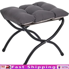Folding Footrest Stool Portable Ottoman Thick Cushion Modern Metal Frame New