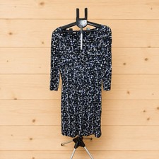 Chaps Women’s XL Blue Black Abstract Print Twist Front Dress 3/4 Sleeves[W]