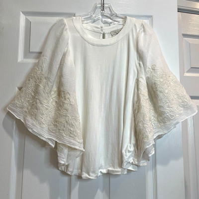 Anthropologie ERI + ALI XS Embroidered Batwing Blouse Top Boho Fairy Ivory XS