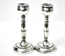 Sterling Silver pair Candle Stick Holders - Art Deco London 1932 Edward Barnard