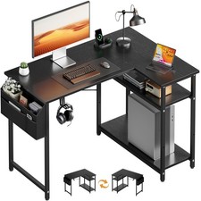110 x 80 cm Computer Desk, L Shaped Gaming Table with Adjustable Storage Shelves