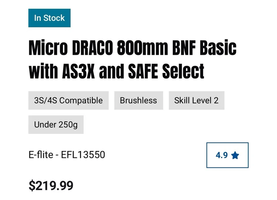 Micro DRACO 800mm BNF Basic con AS3X y SAFE Select Foto 4 de 4