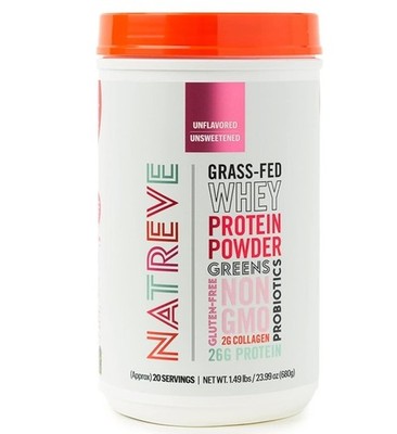 Natreve Whey Protein Powder Grass-Fed + Amino Acids + Collagen 1.5 LB Unflavored