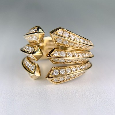 David Yurman Roman Three Row Diamond Statement Ring 18k Yellow Gold