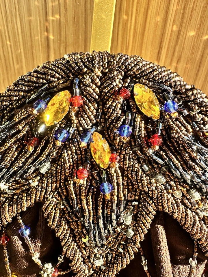 Vintage Brown Velveteen Beaded Evening Bag - Image 2 of 4