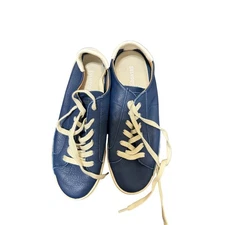 Soludos Leather Sneakers Casual Shoes Lace Up Blue Ivory Low Top