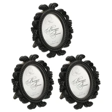 3Pcs 2.4x1.8" Oval Resin Mini Picture Frames for Home Wedding, Black