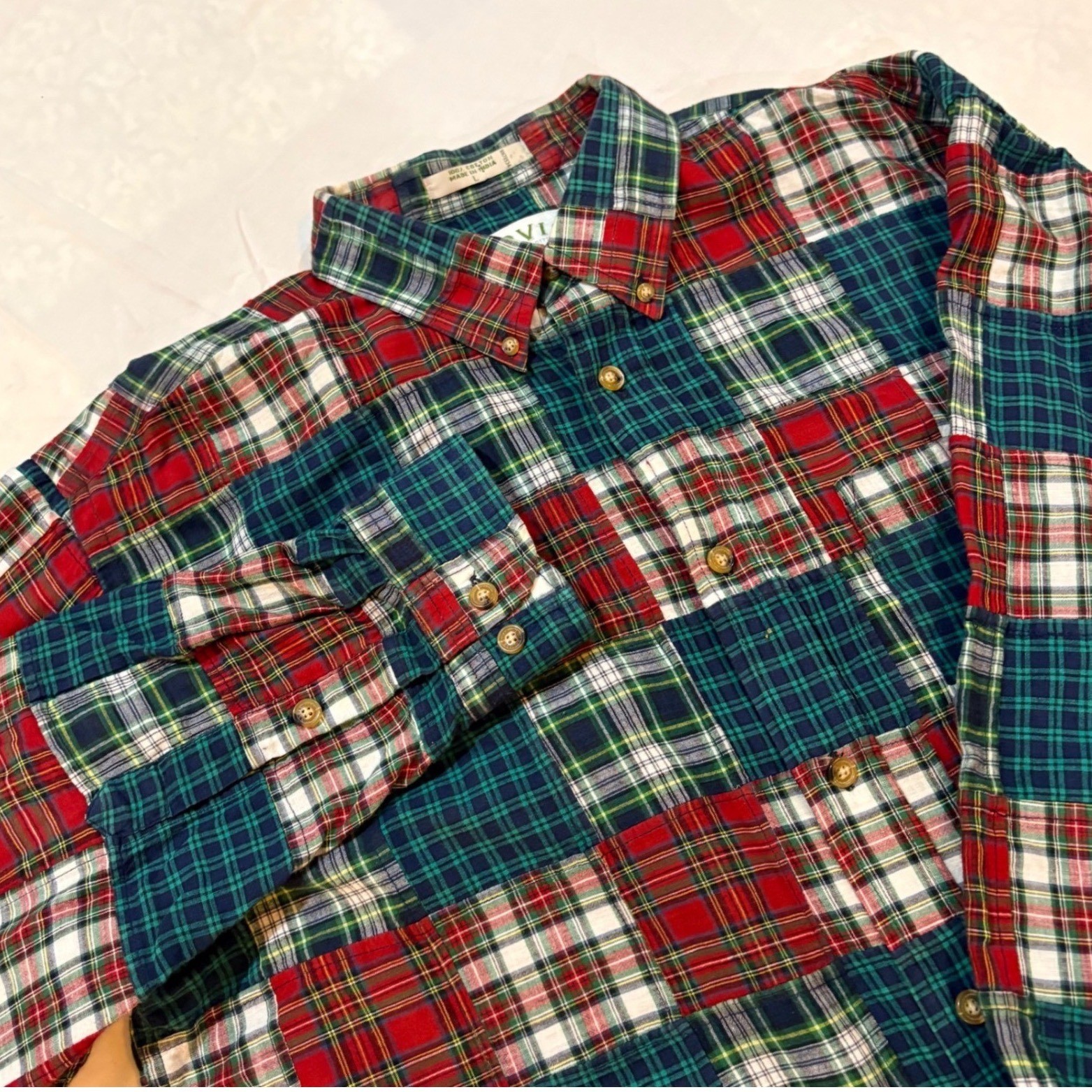 Orvis Mens Patchwork Plaid Button Down Shirt Mult… - image 1