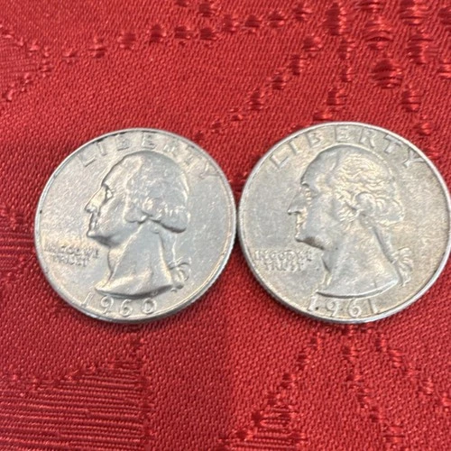 Washington Quarter Silver 25C 1960 1961 Circulated 0.9 Fineness Variety