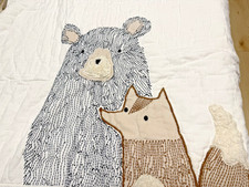 Pottery Barn Kids ASHER Baby Toddler Quilt Woodland Bear Fox Cotton Sherpa NEW