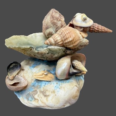 Vtg Seashell Seabird & Lobster Claw Souvenir Novelty Folk Art Trinket Dish OOAK