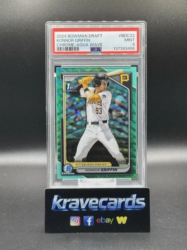 Konnor Griffin 1st 2024 Bowman Draft Chrome Aqua Wave Pirates /125 PSA 9