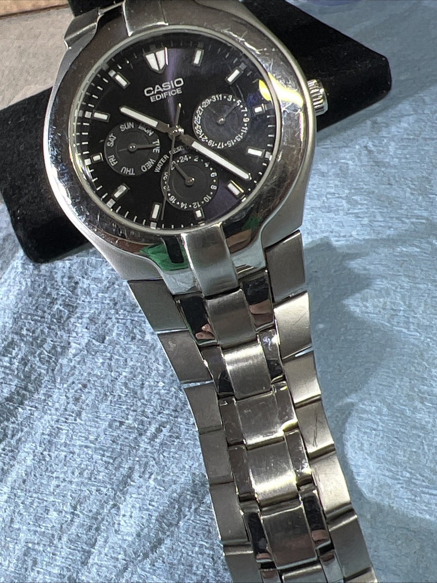 Casio Edifice 1343 Stainless Steel Watch Black Dial 38mm Men's