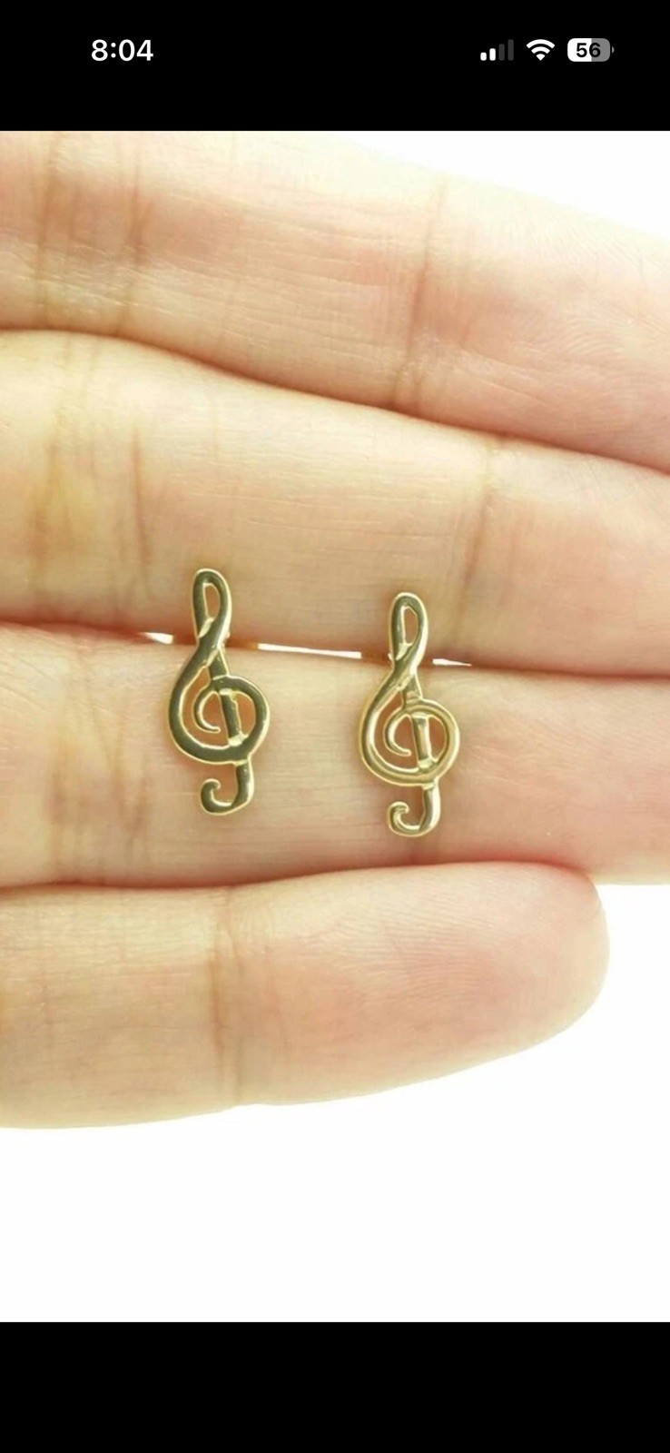14k Solid Yellow Gold Treble Clef Stud Earrings,M… - image 1