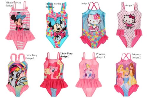 Girls DISNEY Minnie Mouse, Little Pony, Hello Kitty, Princess Swimsuit Swimwear - Afbeelding 1 van 9