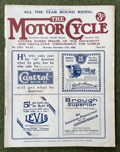 The Motor Cycle magazine 11th November 1926 Vol 37 No 1231 vintage motorcycle