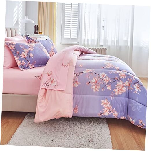 Pink and Light Purple Queen Comforter Set with Sheets,Bed in a Bag 7