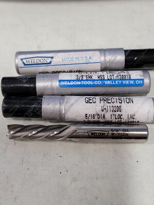 Lot of 4 HSS ENDMILL, 5/16'', 4 FL 3/8'' SHK  1'' LOC  2-3/4'' OAL  LHC (K320)
