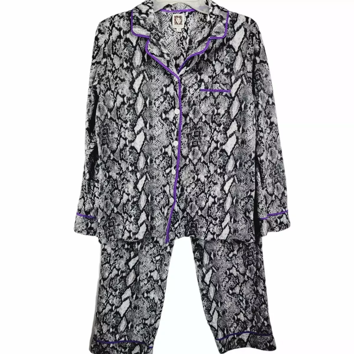 Anne Klein Womens 2 Pc Fleece Pajamas Sleepwear Set Medium M White Black  A40