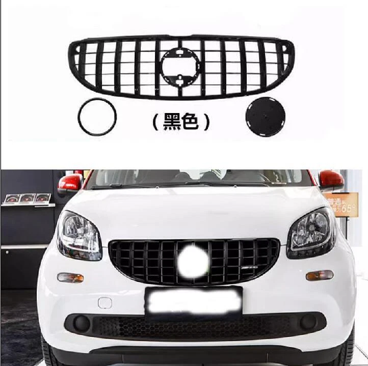 Parachoques delantero para Smart Forfour 2015-2019 negro brillante estilo GT rejilla capó central Foto 4 de 4