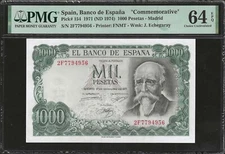 Spain, 1000 Pesetas 1971 P-154 ☆ PMG 64 EPQ ☆ Choice UNC
