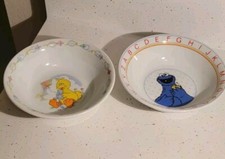 VINTAGE CHILDREN'S SESAME STREET BIG BIRD COOKIE MONSTER BOWL SET 2