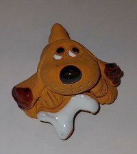 Vintage Hand Made Clay Miniature Puppy With Bone In His Mouth Costa Rica