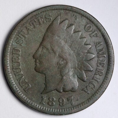 1897 1 In The Neck ERROR Misplaced Date Indian Head Cent Penny CHOICE E159 WXC