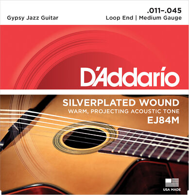 5 Sets D'Addario EJ84M Gypsy Jazz Guitar Django Loop End Medium 11-45 Strings