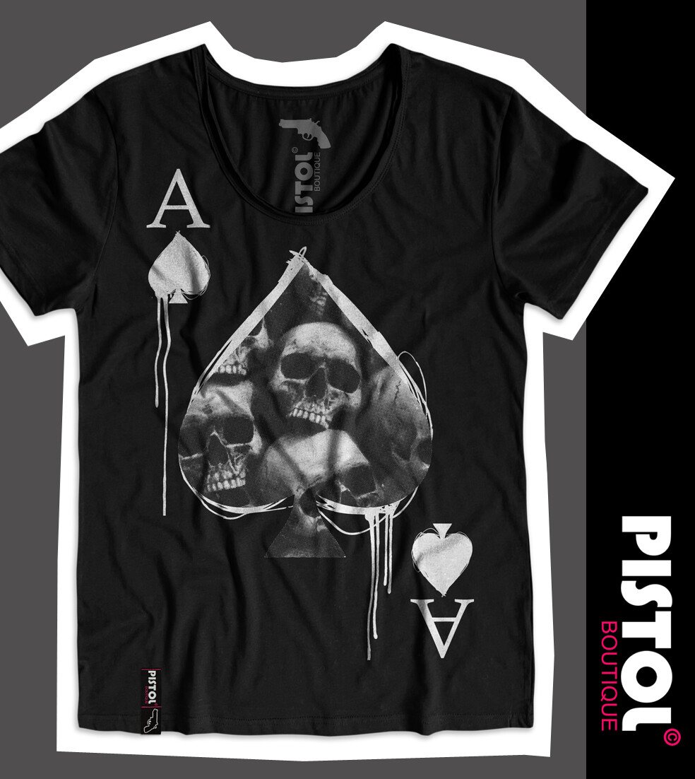 T-shirt Homme Pistol Boutique - Motif Ace Of Spades Et Crâne, Coton, Col Rond - Neuf Avec étiquettes
