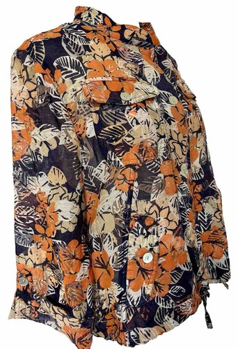 Ruby Rd Navy Orange Burn Out Jacket Size 18 Pockets Roll Tab Sleeve NWT $49 - Picture 7 of 8