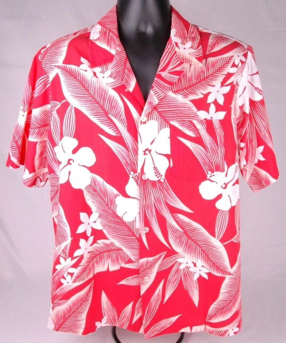 Vtg TAMARE Hawaiian Islands Hawaiian Shirt-Floral-Red-Button Up-Made in USA